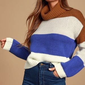 Color Me Cozy Brown Multicolor Color Block Turtleneck Sweater